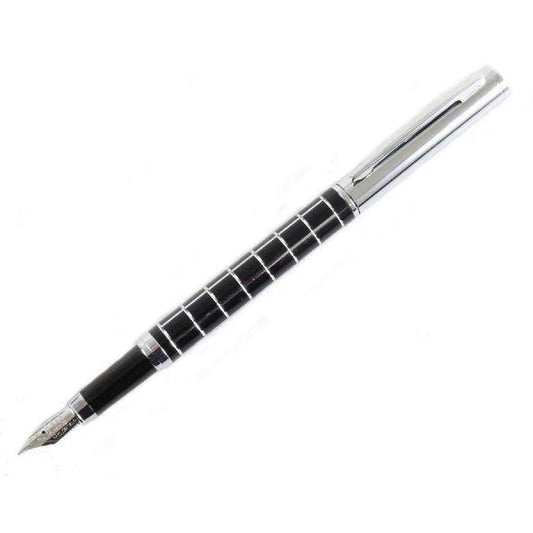 David Aster Black and Chrome Checker Fountain PenManufactured from base metal and rhodium plate is this black/silver men's checker fountain pen by the designer David Aster. All the pens come complete in a David astPensDavid AsterTheodore Men's JewelryDavid Aster Black and Chrome Checker Fountain Pen