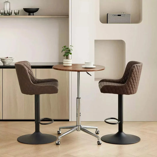 Dundas Faux Leather Bar Stools [Height Adjustable] [Set of 2]
