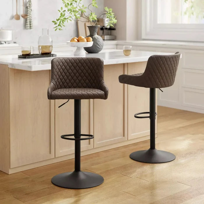 Dundas Faux Leather Bar Stools [Height Adjustable] [Set of 2]
