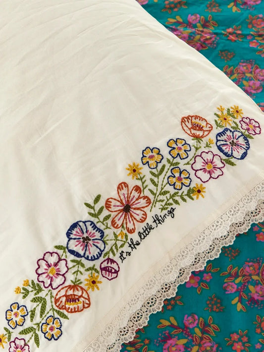 Embroidered Cotton Giving Pillowcase - It's The Little Things-view 1