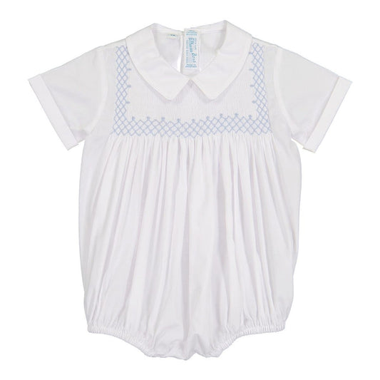 Feltman White/Blue Square Smocked Creeper