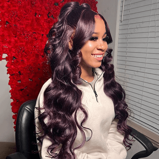 qvr wigs grape purple 13x4 lace frontal body wave wig