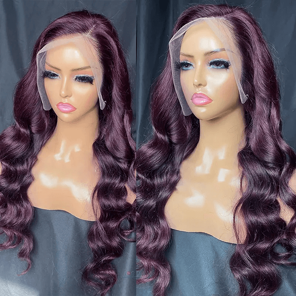 body wave dark purple human hair lace wigs for black women