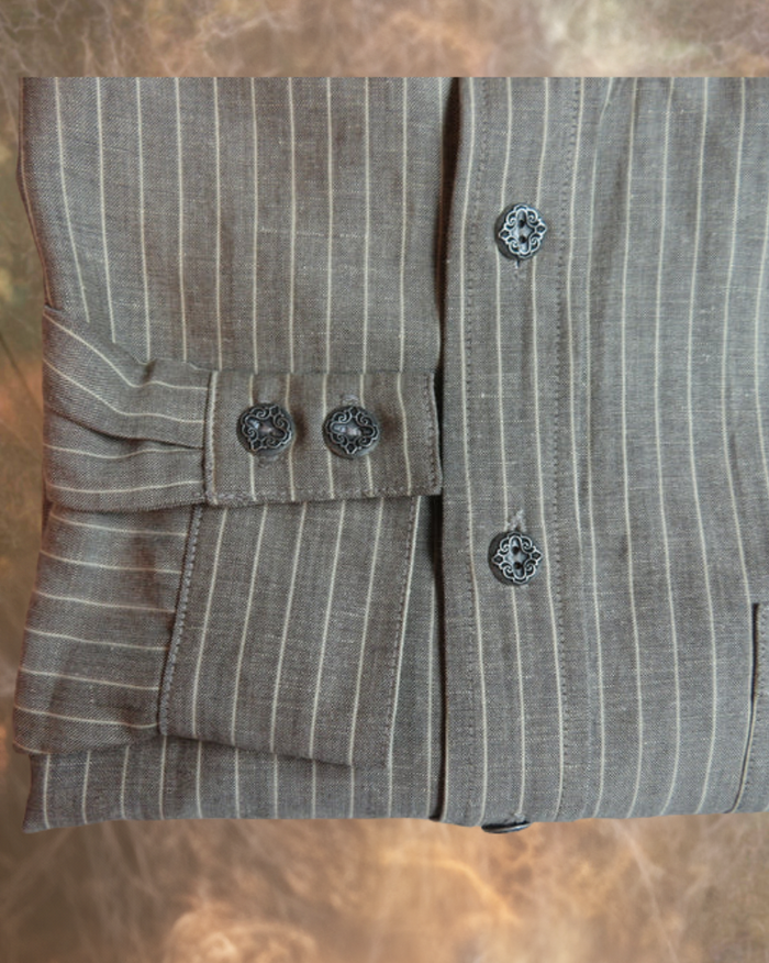 Grey and Tan Stripe Men's Dakota Shirt 100% linen