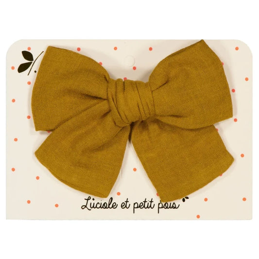 Luciole et Petit Pois - Hair Clip - Princess Large Bow - Mustard Double Gauze