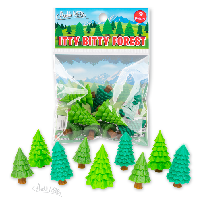 The Itty Bitty Forest set features 9 soft vinyl trees, perfect for building your own miniature woodland scene.