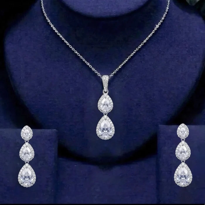 Wedding Jewelry - Cubic Zirconia Bridal Backdrop Necklace and Earrings Set