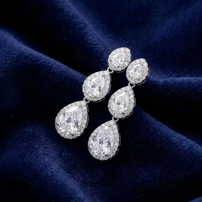Silver CZ Bridal Necklace & Earrings Set