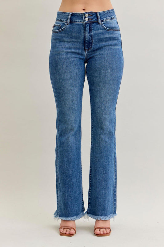 Judy Blue High Waist Bootcut Double Button Fray Hem Jeans