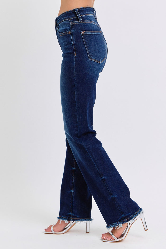 Judy Blue Mid Rise Straight Leg Jeans w/ Fray Hem