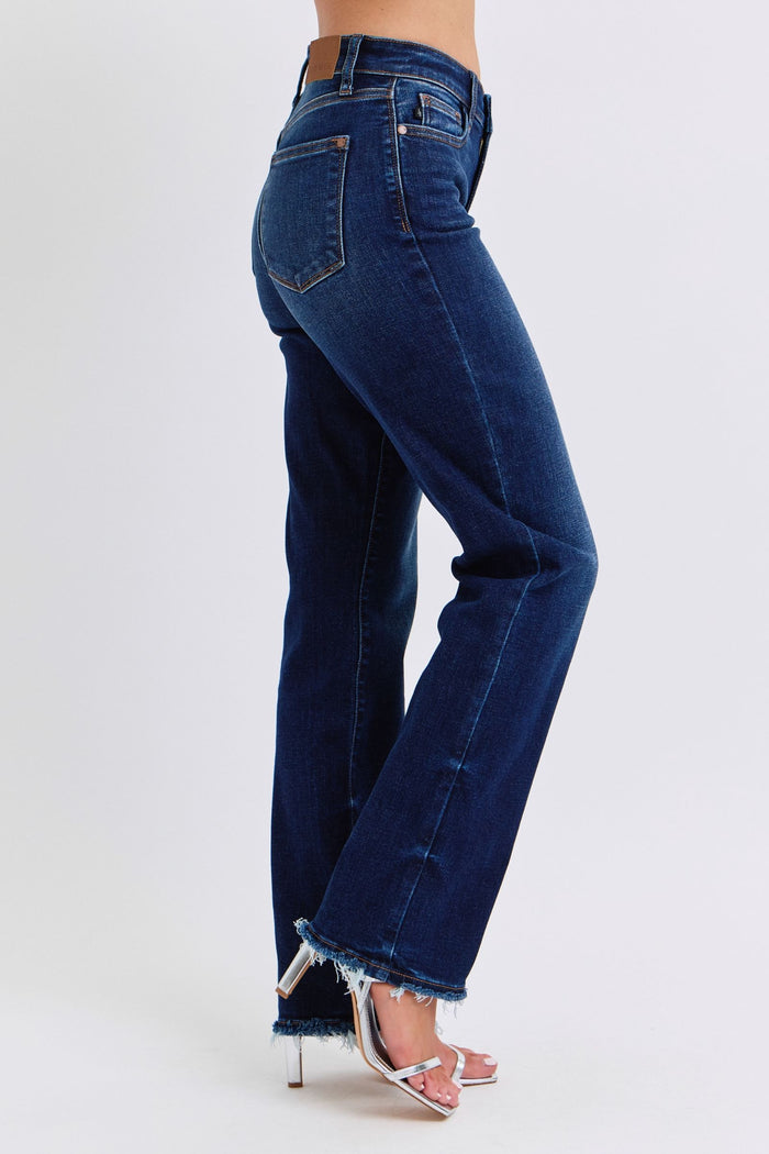 Judy Blue Mid Rise Straight Leg Jeans w/ Fray Hem