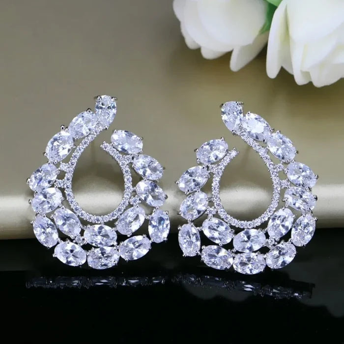 Wedding Jewelry - Silver Cubic Zirconia Bridal Earrings