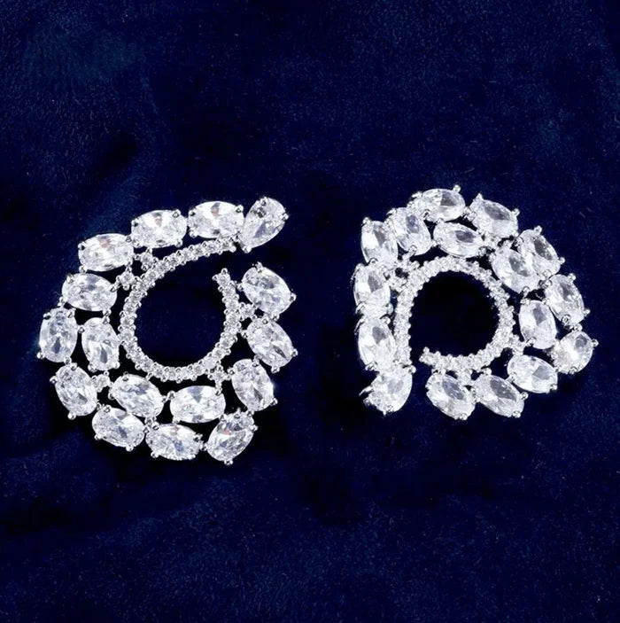 Wedding Jewelry - Silver Cubic Zirconia Bridal Earrings