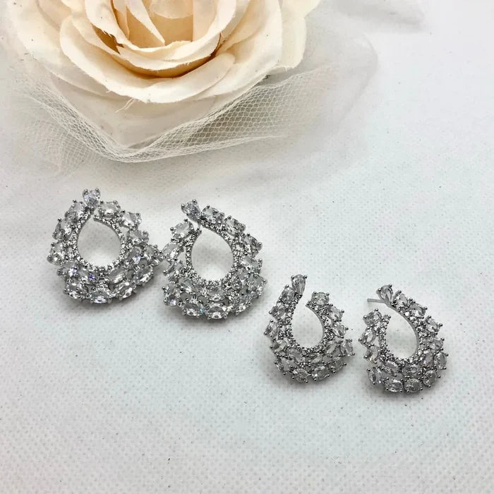 Wedding Jewelry - Silver Cubic Zirconia Bridal Earrings