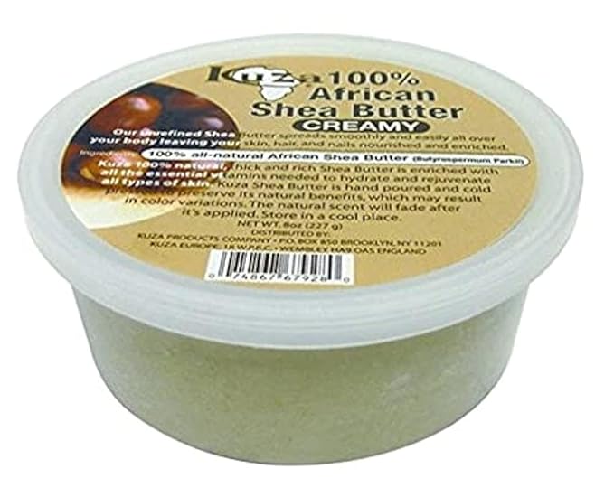 Kuza 100% African Shea Butter - Creamy, White - for Skin, Hair and Nails, 8 oz