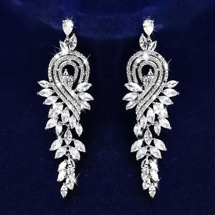 Wedding Jewelry - Silver Cubic Zirconia Bridal Earrings