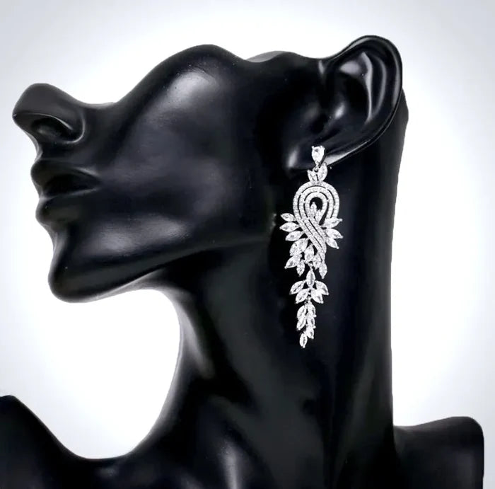 Wedding Jewelry - Silver Cubic Zirconia Bridal Earrings