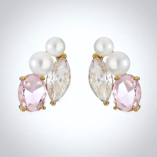 Wedding Jewelry - Pearl and Pink CZ Bridal Stud Earrings