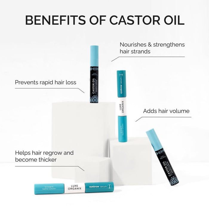 Luxe Organix Castor Oil Dual Tip Eyelash & Brow Growth Serum 12ml سيروم لوكس أورجانيكس لنمو الرموش والحواجب بزيت الخروع بطرفين - Princess Cosmetics Qatar