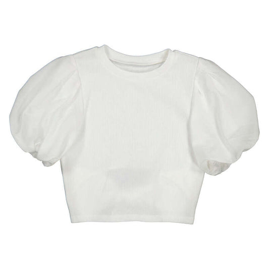 Mayoral Puff Sleeve Ribbed T Shirt-Natural