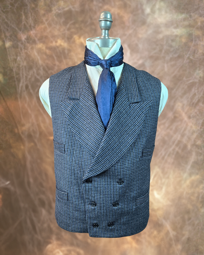 Men's Double Breasted Vest - Black, Grey and Navy Houndstooth Tweed (948-A)
