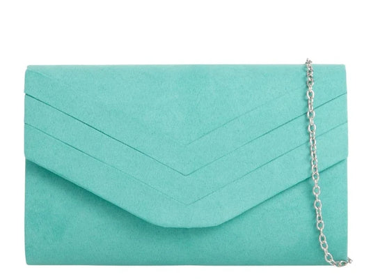 Mint Green Suede Envelope Clutch Bag