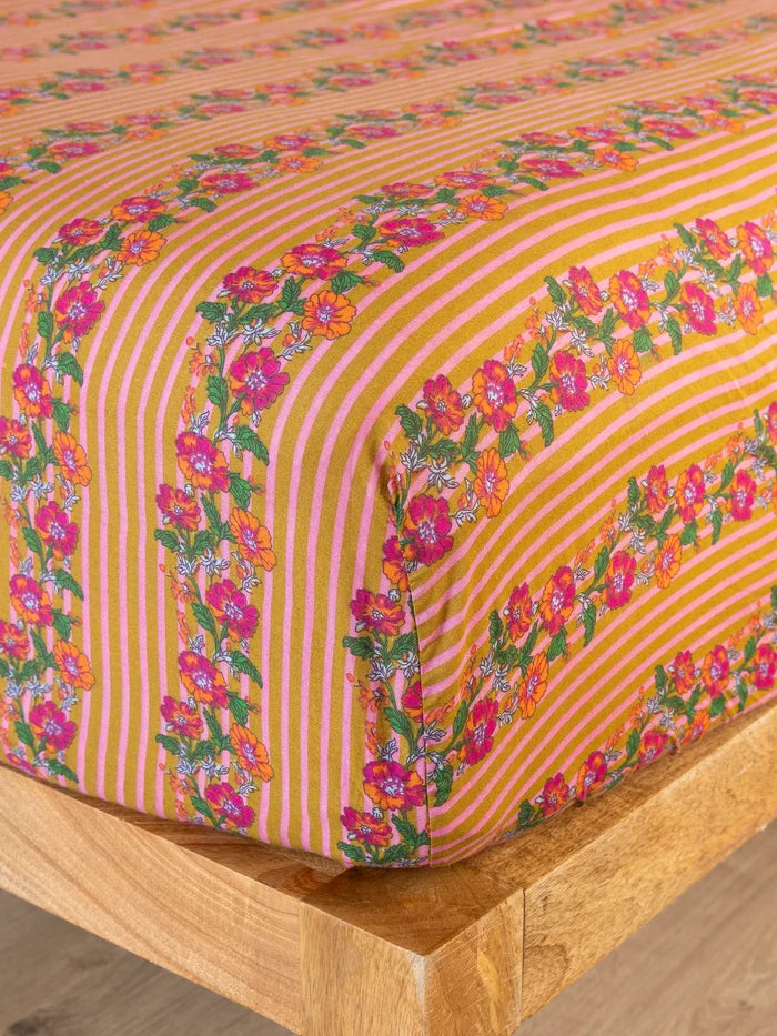Mix & Match Cotton Fitted Sheet - Pink Floral Stripe-view 1