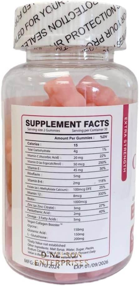 Nature Glow Glutathione Collagen Glow Strawberry Flavor, 60 Organic Chewable Gummies - - Pinky Cosmetics -- United Arab Emirates -- Pinky Cosmetics