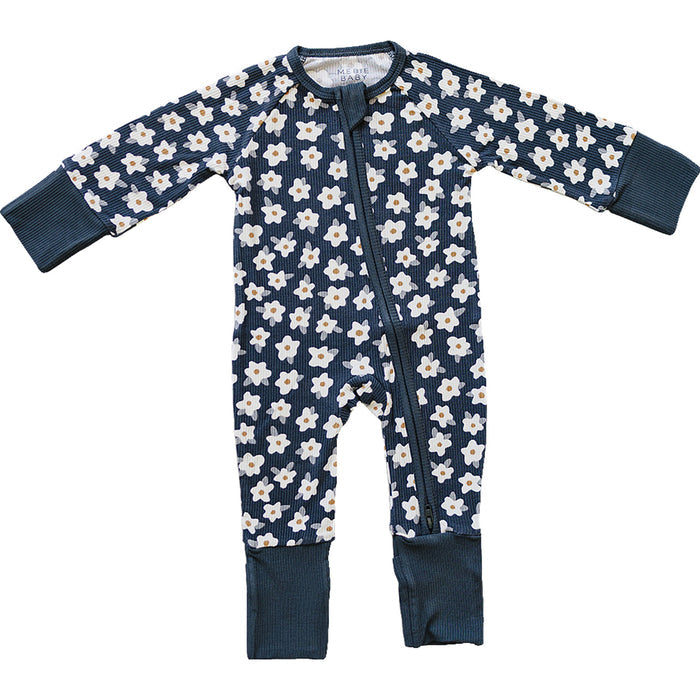 Navy Daisy Ribbed Bamboo Zipper