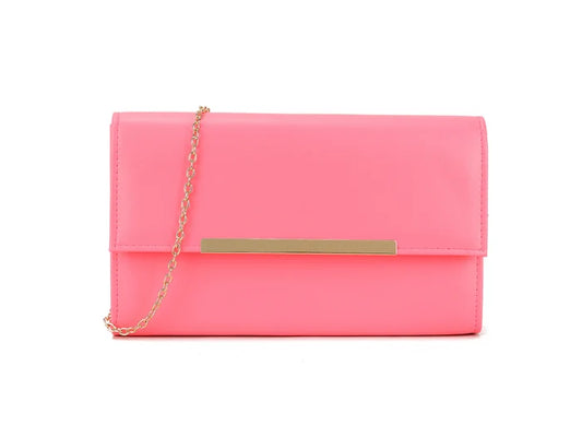 Neon Fuchsia Gold Trimmed Clutch Bag
