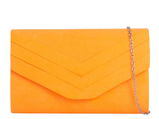 Neon Orange Suede Envelope Clutch Bag