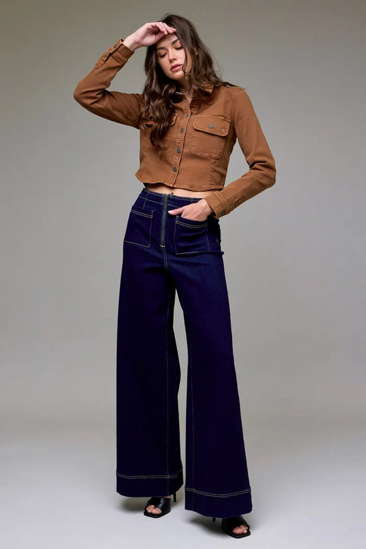 Nori Rinse Wash Fashion Patch Pocket Super Wide Leg by HIDDEN