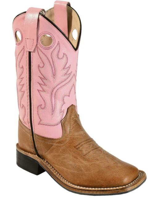 Old West Kids Tan/Pink Square Boots