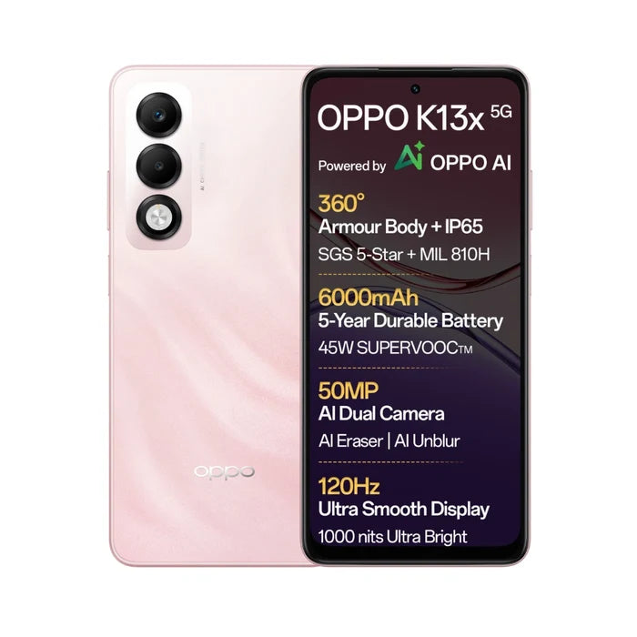 OPPO K13x 5G 6000mAh and 45W SUPERVOOC Charger  | MediaTek Dimensity 6300 | 6000 mAH Battery