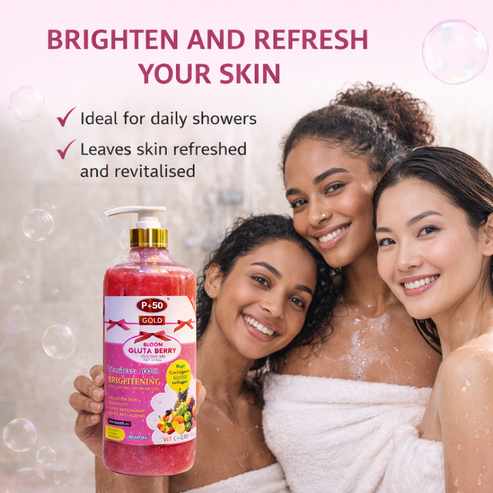 P+50 Bloom Gluta Berry Brightening Exfoliating Shower Gel Scrub (1000ml)