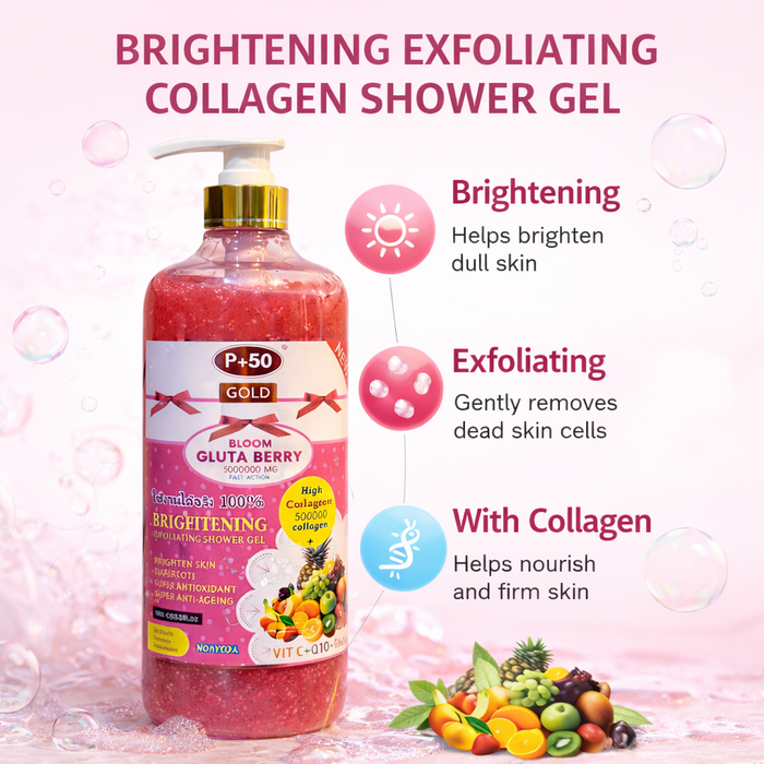 P+50 Bloom Gluta Berry Brightening Exfoliating Shower Gel Scrub (1000ml)
