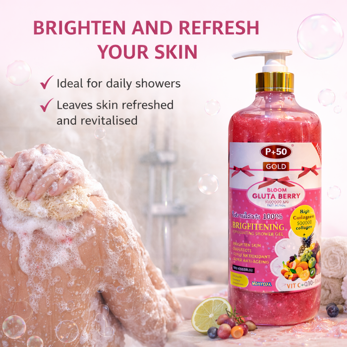 P+50 Bloom Gluta Berry Brightening Exfoliating Shower Gel Scrub (1000ml)
