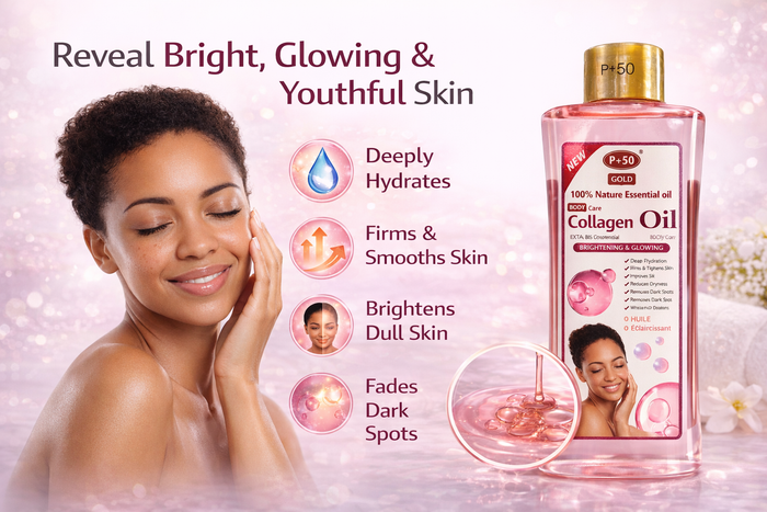 P+50 GOLD Collagen Glow Oil 200ml – Brightening Face & Body Moisturising Oil for Radiant, Even-Looking Skin