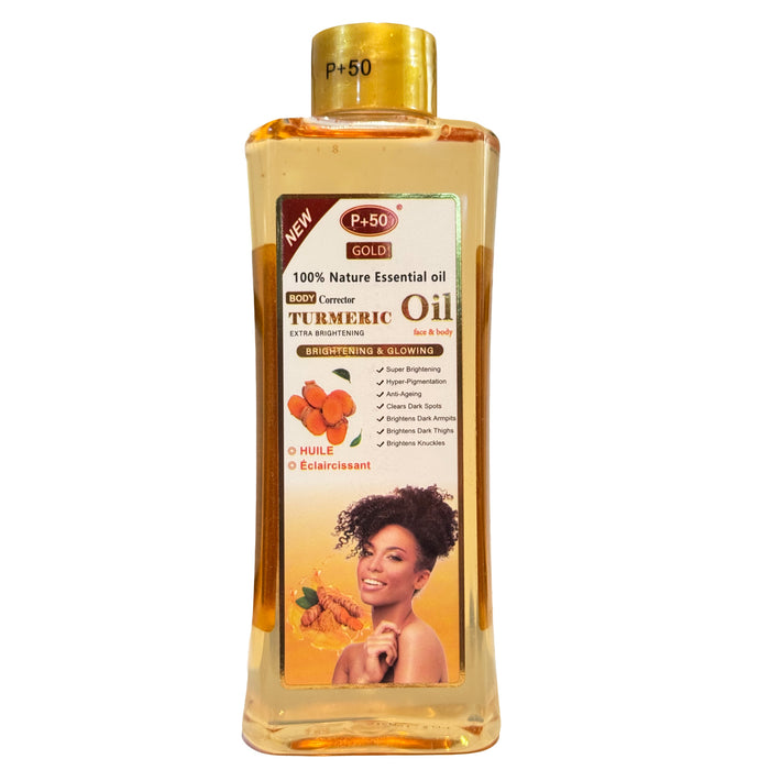 P+50 GOLD Turmeric brightening face and body oil with kojic acid - bottle