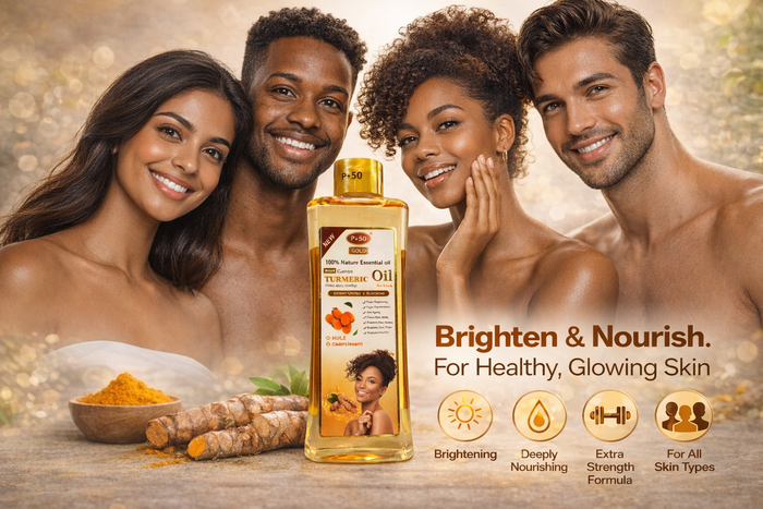 P+50 GOLD Turmeric Glow Oil 200ml – Brightening Face & Body Moisturising Oil for Radiant, Even-Looking Skin