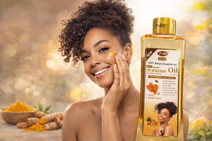 P+50 GOLD Turmeric Glow Oil 200ml – Brightening Face & Body Moisturising Oil for Radiant, Even-Looking Skin