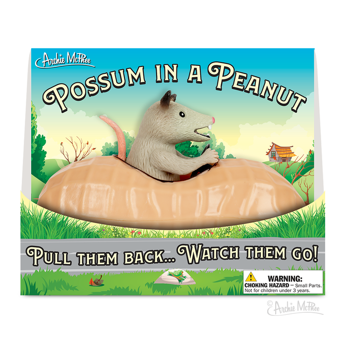 Introducing the Possum in a Peanut, an enchanting toy with a pull-back mechanism. Featuring an irresistibly cute possum encased in a charming peanut car, it's designed for unlimited playtime adventures. Expertly packaged to deliver both fun and functionality!