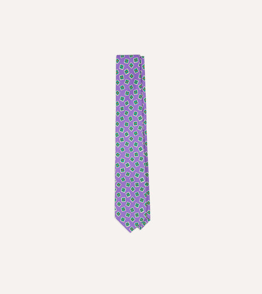 Purple Jumbled Tile Print Silk Self Tipped Tie