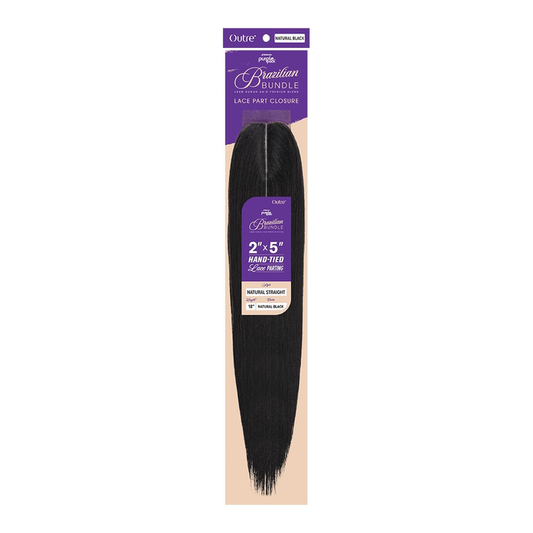 Purple Pack Brazilian Bundle Lace Closure 2X5 Natural Straight 18”