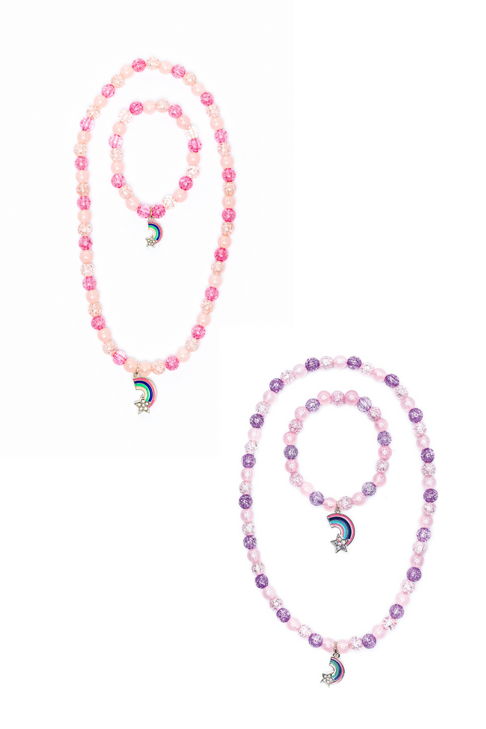 Purple Rainbow Necklace & Bracelet Set, 2pcs Assorted
