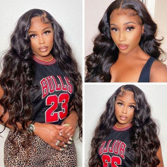 qvr wigs body wave 13x6 lace frontal black human hair