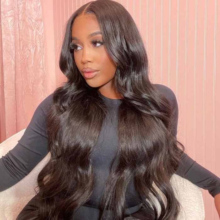 body wave human hair wigs for black women with bleach knots