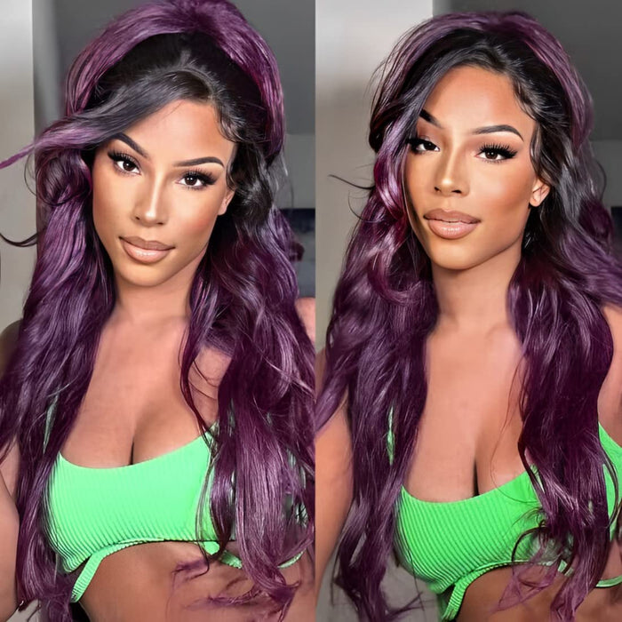 qvr wigs ombre dark purple body wave lace wig for black women