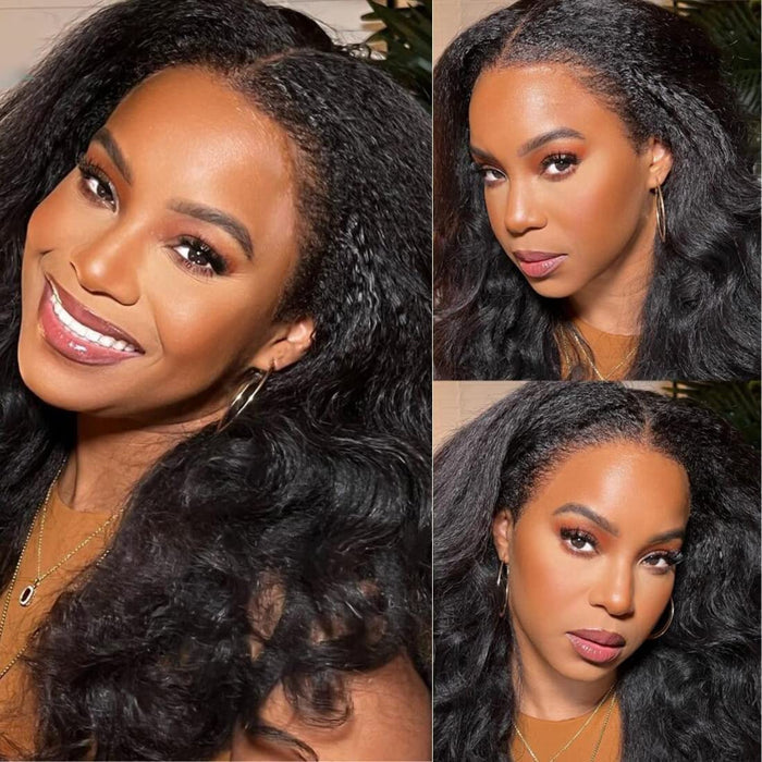 human hair wigs 13x6 lace frontal kinky straight with curly edges
