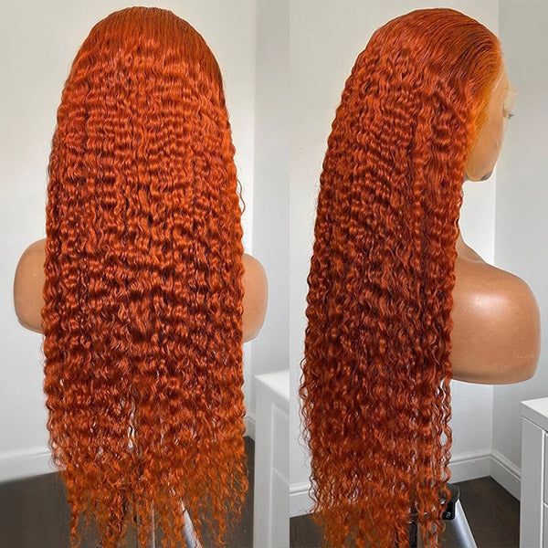 qvr wigs 13x4 lace frontal curly human hair wig in ginger orange